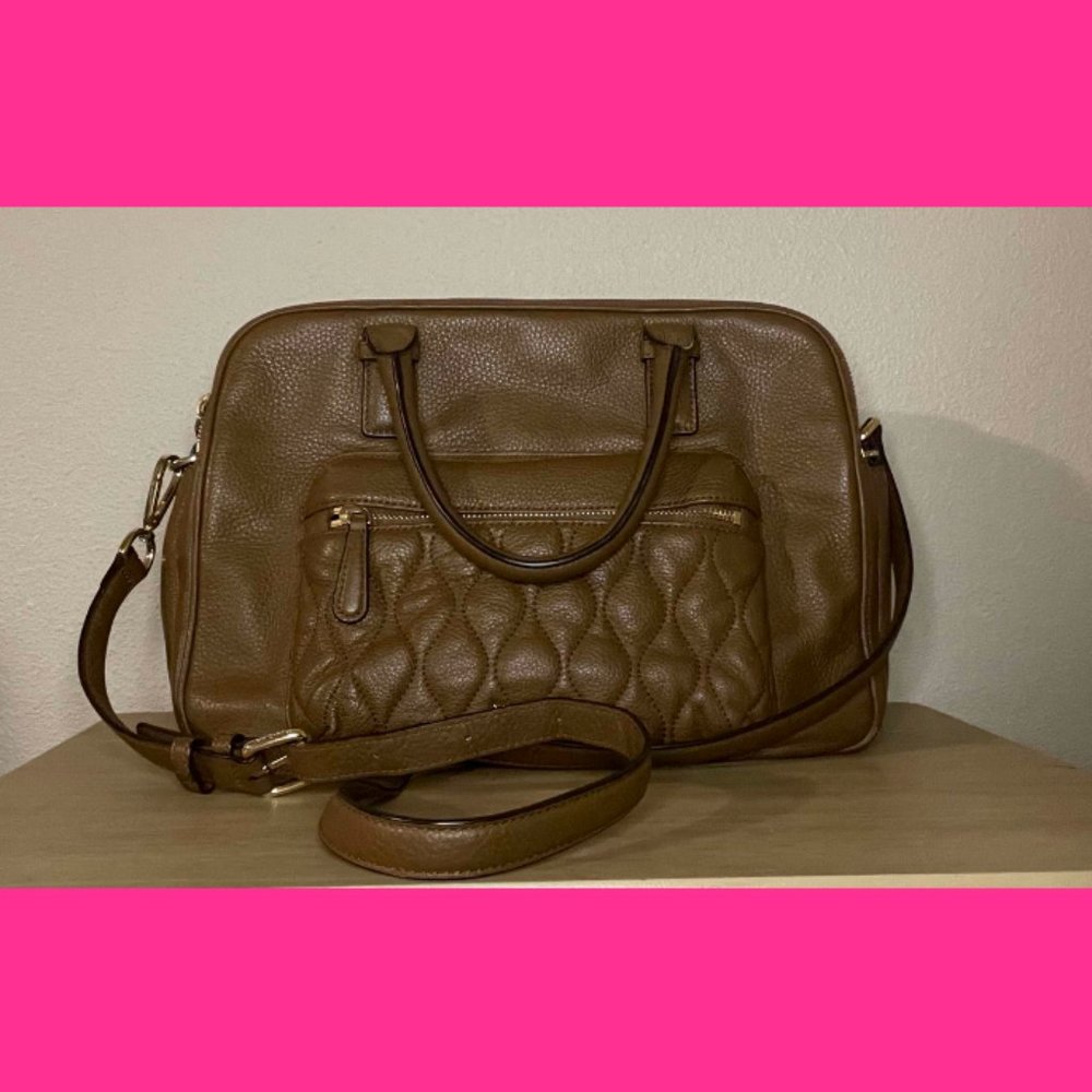 Vera Bradley Quilted Leather Brown Satchel Purse